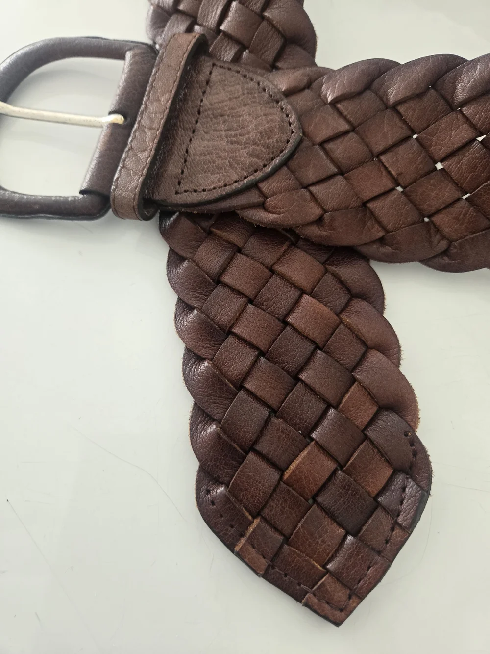 Women's Brown Braided Leather Belt w/ Buckle, Size S Regular